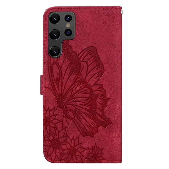 For Samsung Galaxy S25 Ultra 5G Retro Skin Feel Butterflies Embossing Horizontal Flip Leather Phone Case(Red)