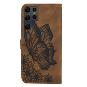For Samsung Galaxy S25 Ultra 5G Retro Skin Feel Butterflies Embossing Horizontal Flip Leather Phone Case(Brown)