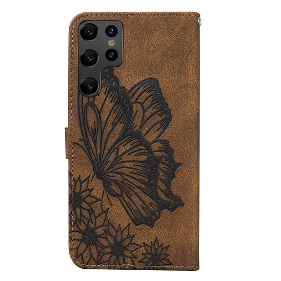 For Samsung Galaxy S25 Ultra 5G Retro Skin Feel Butterflies Embossing Horizontal Flip Leather Phone Case(Brown)