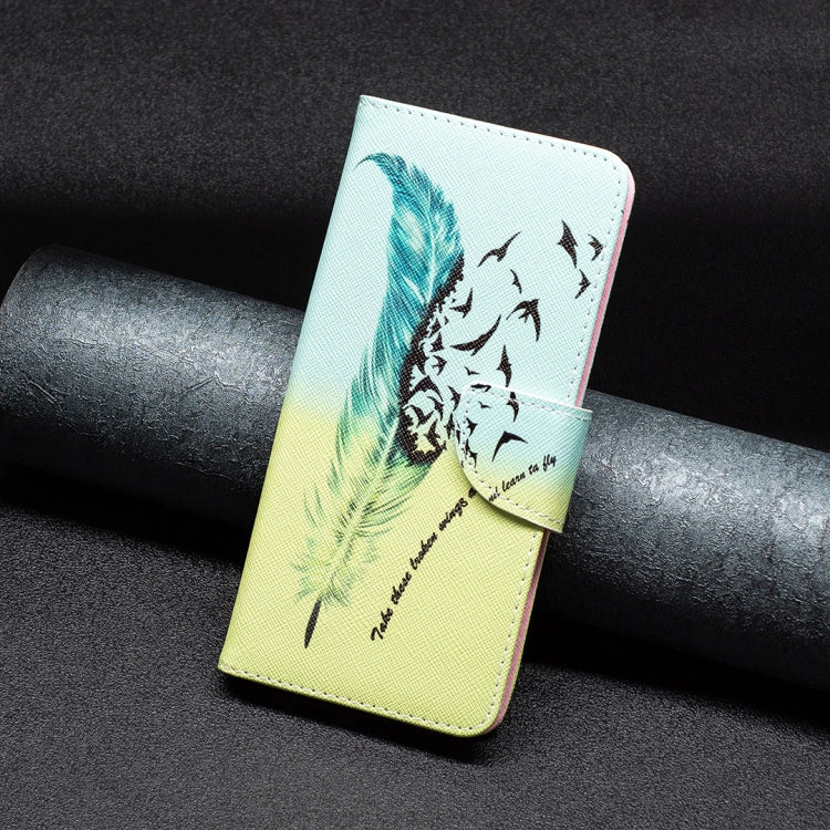 For Samsung Galaxy S25+ 5G Colored Drawing Pattern Leather Phone Case(Feather)