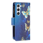For Samsung Galaxy S25 5G Colored Drawing Pattern Zipper Leather Phone Case(Gold Butterfly)