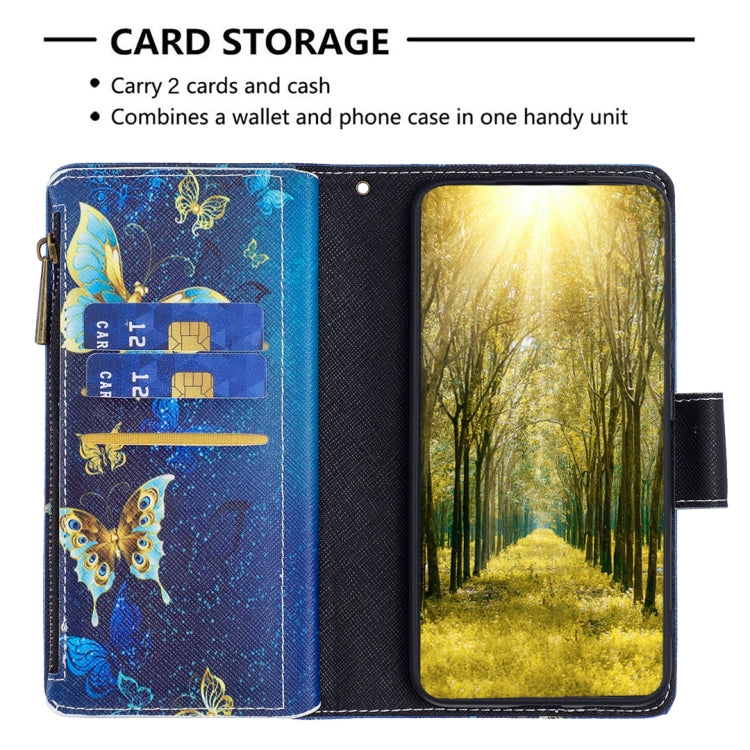 For Samsung Galaxy S25 5G Colored Drawing Pattern Zipper Leather Phone Case(Gold Butterfly) - Galaxy S25 5G Cases by PMC Jewellery | Online Shopping South Africa | PMC Jewellery | Buy Now Pay Later Mobicred