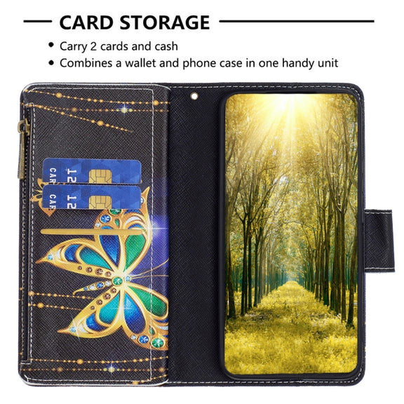 For Samsung Galaxy S25+ 5G Colored Drawing Pattern Zipper Leather Phone Case(Big Butterfly)