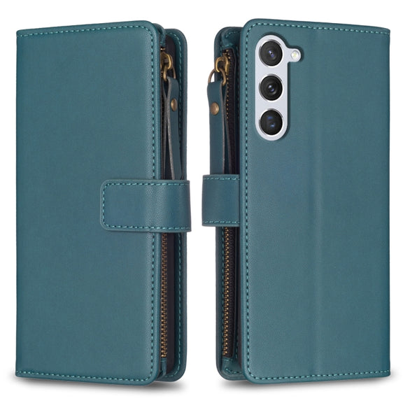 For Samsung Galaxy S25 5G 9 Card Slots Zipper Wallet Leather Flip Phone Case(Green)