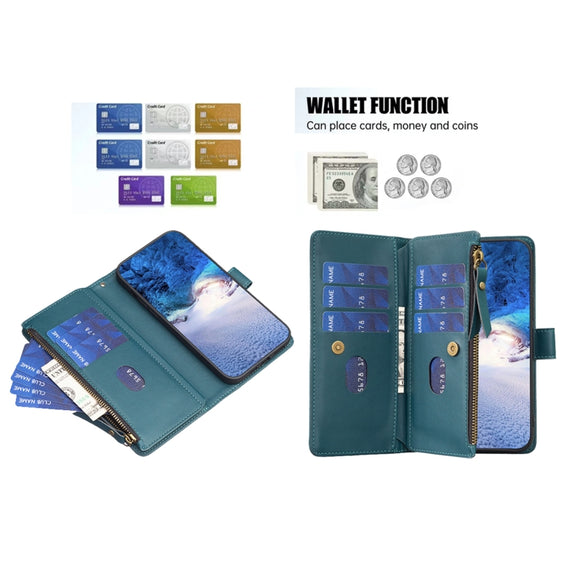 For Samsung Galaxy S25 5G 9 Card Slots Zipper Wallet Leather Flip Phone Case(Green)