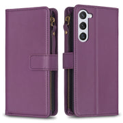 For Samsung Galaxy S25 5G 9 Card Slots Zipper Wallet Leather Flip Phone Case(Dark Purple)