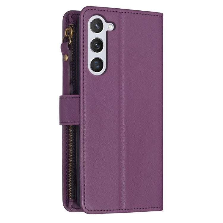 For Samsung Galaxy S25 5G 9 Card Slots Zipper Wallet Leather Flip Phone Case(Dark Purple)