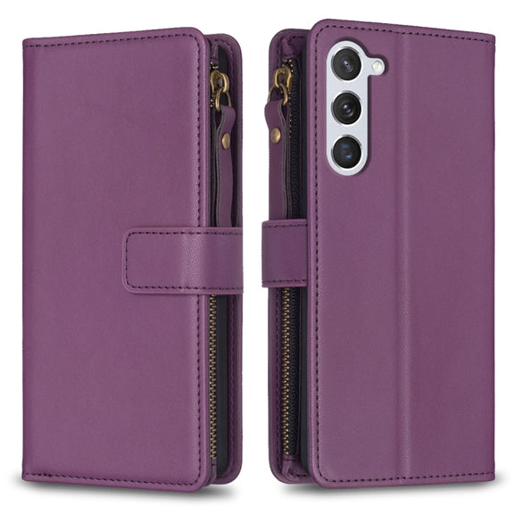 For Samsung Galaxy S25 5G 9 Card Slots Zipper Wallet Leather Flip Phone Case(Dark Purple)
