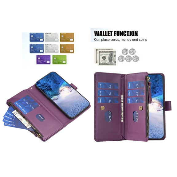 For Samsung Galaxy S25 5G 9 Card Slots Zipper Wallet Leather Flip Phone Case(Dark Purple)