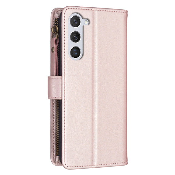 For Samsung Galaxy S25 5G 9 Card Slots Zipper Wallet Leather Flip Phone Case(Rose Gold)