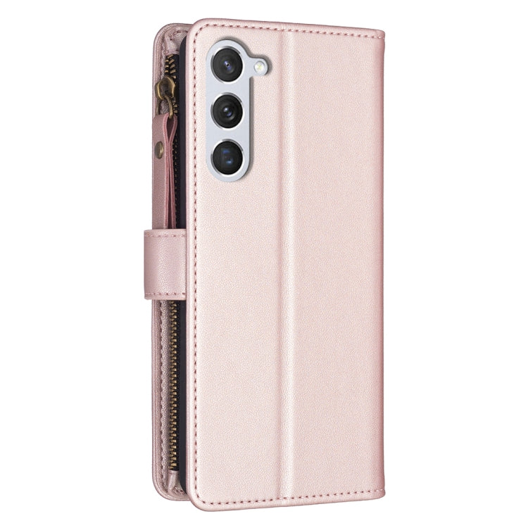 For Samsung Galaxy S25 5G 9 Card Slots Zipper Wallet Leather Flip Phone Case(Rose Gold)