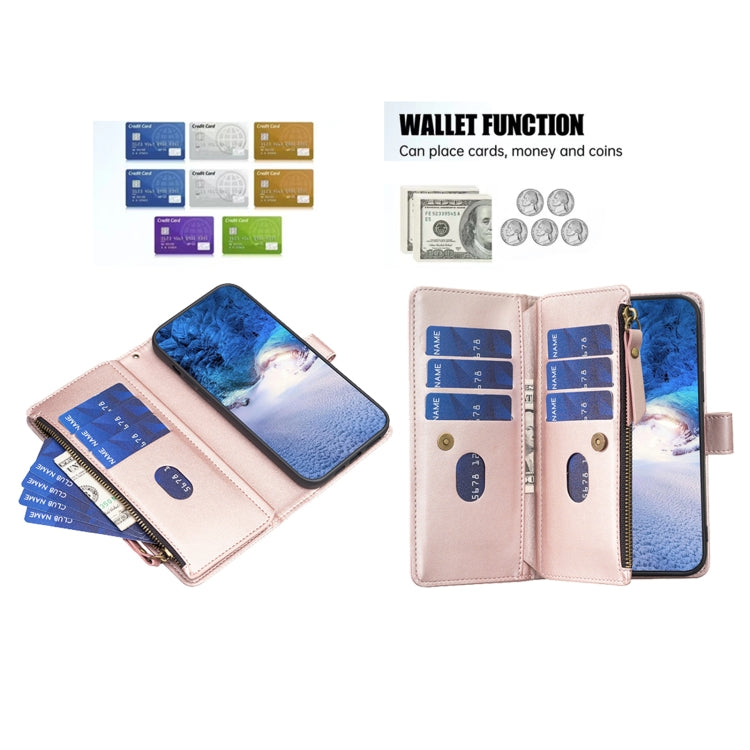 For Samsung Galaxy S25 5G 9 Card Slots Zipper Wallet Leather Flip Phone Case(Rose Gold) - Galaxy S25 5G Cases by PMC TechLife | Online Shopping South Africa | PMC TechLife | Buy Now Pay Later Mobicred