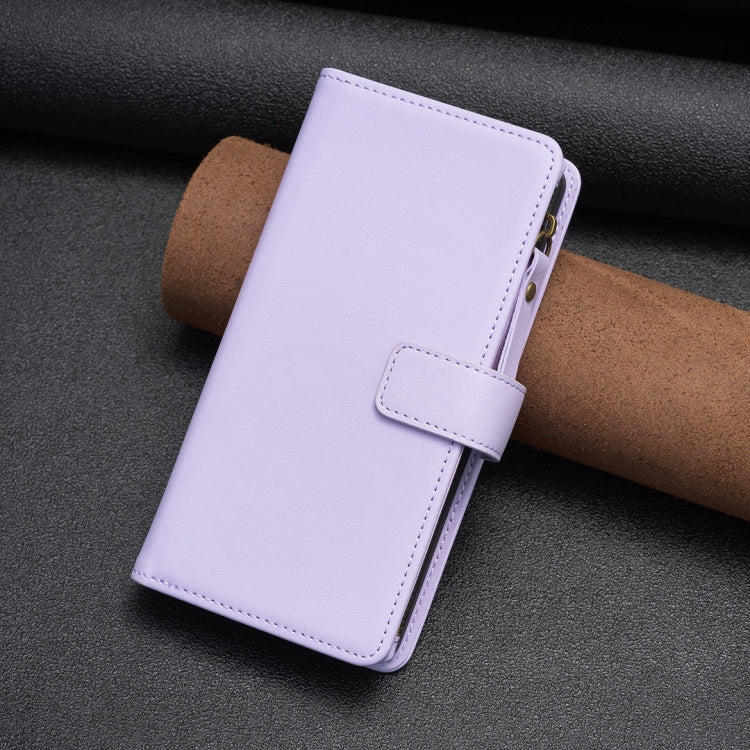 For Samsung Galaxy S25 5G 9 Card Slots Zipper Wallet Leather Flip Phone Case(Light Purple) - Galaxy S25 5G Cases by PMC TechLife | Online Shopping South Africa | PMC TechLife | Buy Now Pay Later Mobicred