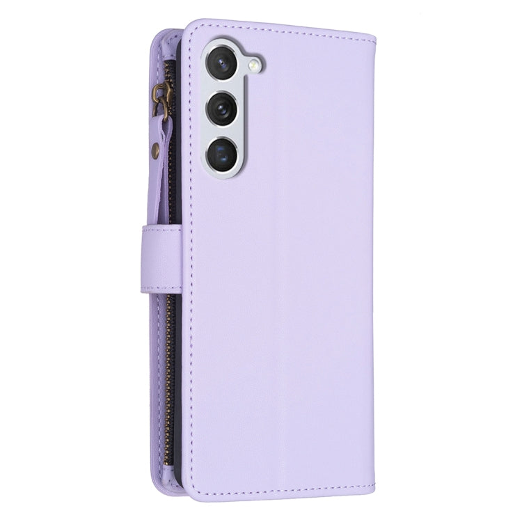 For Samsung Galaxy S25 5G 9 Card Slots Zipper Wallet Leather Flip Phone Case(Light Purple)