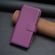 For Samsung Galaxy S25+ 5G 9 Card Slots Zipper Wallet Leather Flip Phone Case(Dark Purple)