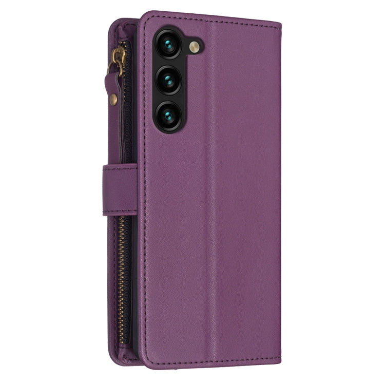 For Samsung Galaxy S25+ 5G 9 Card Slots Zipper Wallet Leather Flip Phone Case(Dark Purple)