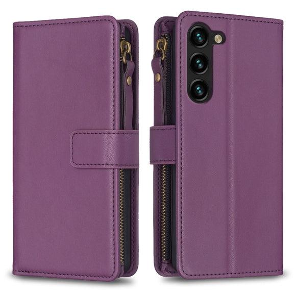 For Samsung Galaxy S25+ 5G 9 Card Slots Zipper Wallet Leather Flip Phone Case(Dark Purple)