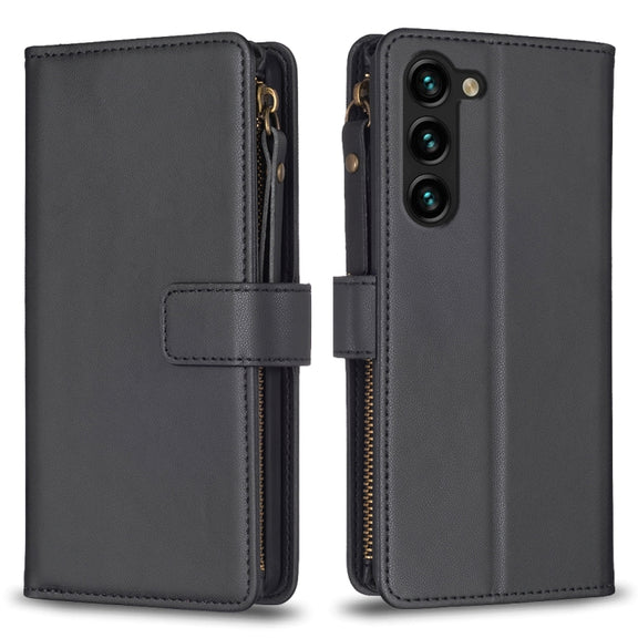For Samsung Galaxy S25+ 5G 9 Card Slots Zipper Wallet Leather Flip Phone Case(Black)