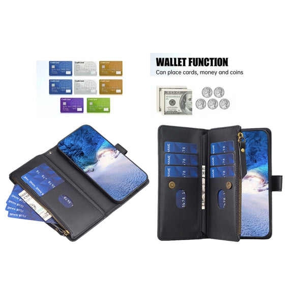 For Samsung Galaxy S25+ 5G 9 Card Slots Zipper Wallet Leather Flip Phone Case(Black)