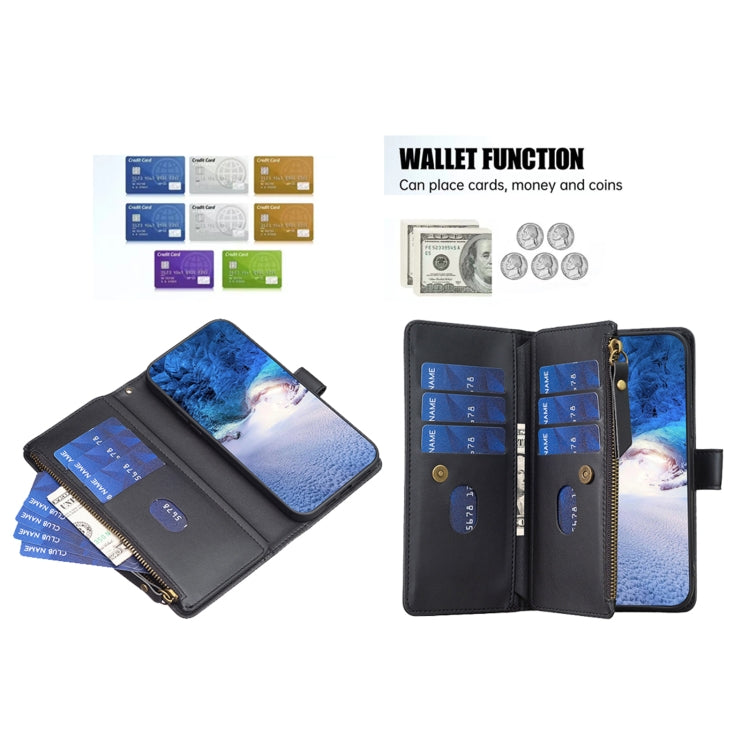 For Samsung Galaxy S25+ 5G 9 Card Slots Zipper Wallet Leather Flip Phone Case(Black)