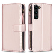 For Samsung Galaxy S25+ 5G 9 Card Slots Zipper Wallet Leather Flip Phone Case(Rose Gold)