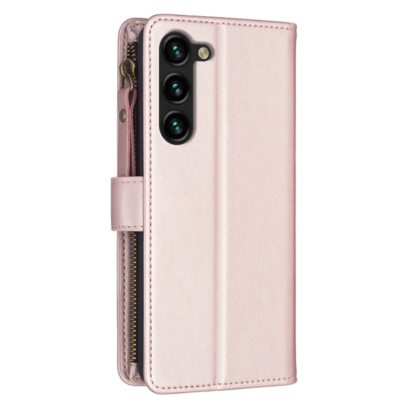 For Samsung Galaxy S25+ 5G 9 Card Slots Zipper Wallet Leather Flip Phone Case(Rose Gold)