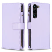 For Samsung Galaxy S25+ 5G 9 Card Slots Zipper Wallet Leather Flip Phone Case(Light Purple)