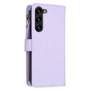 For Samsung Galaxy S25+ 5G 9 Card Slots Zipper Wallet Leather Flip Phone Case(Light Purple)