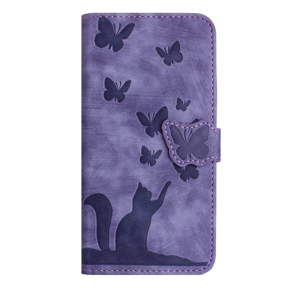 For Samsung Galaxy S25 5G Butterfly Cat Embossing Flip Leather Phone Case(Purple)