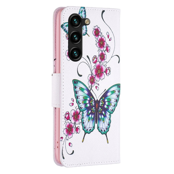 For Samsung Galaxy S25+ 5G Colored Drawing Pattern Leather Phone Case(Flowers Butterfly)