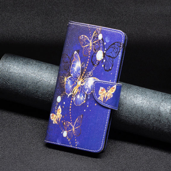 For Samsung Galaxy S25+ 5G Colored Drawing Pattern Leather Phone Case(Purple Butterfly)