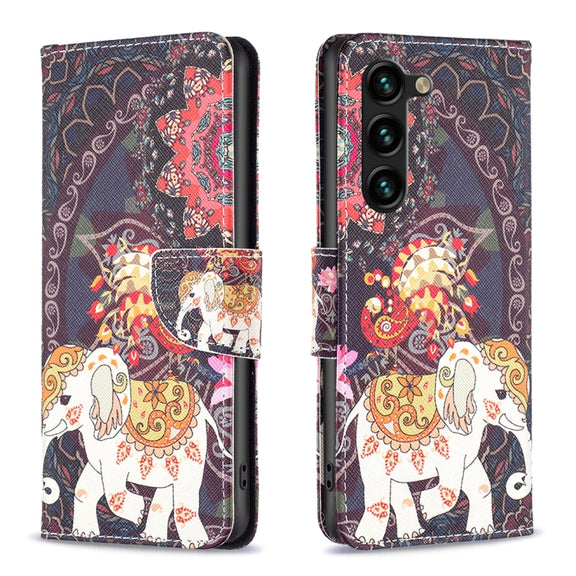 For Samsung Galaxy S25+ 5G Colored Drawing Pattern Leather Phone Case(Flowers Elephant)