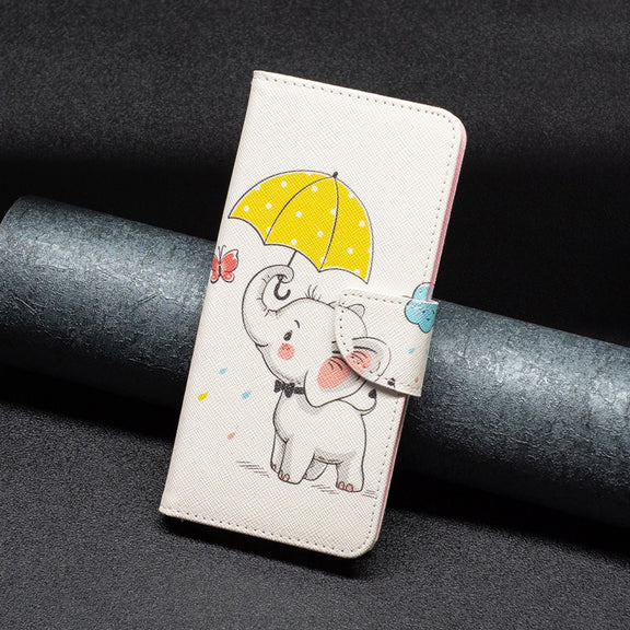 For Samsung Galaxy S25 5G Colored Drawing Pattern Leather Phone Case(Umbrella Elephant)