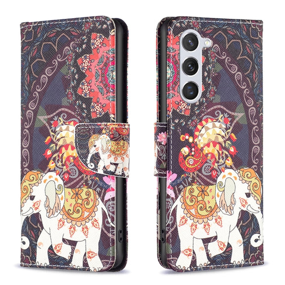 For Samsung Galaxy S25 5G Colored Drawing Pattern Leather Phone Case(Flowers Elephant)