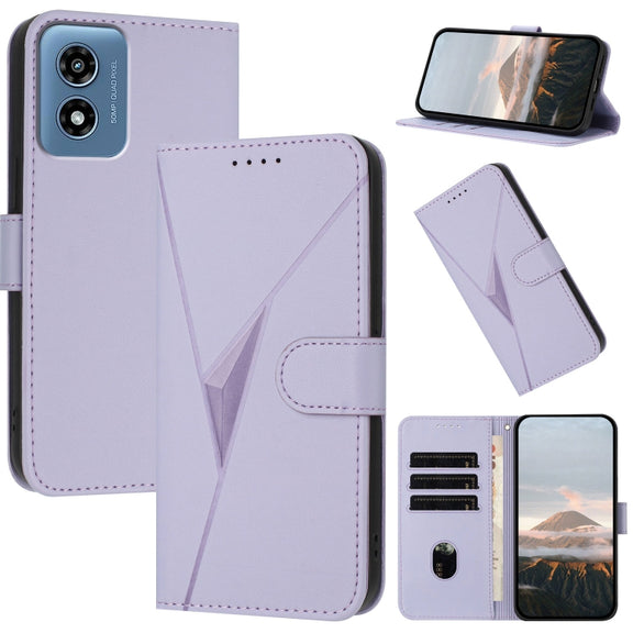 For Motorola Moto G Play 4G 2024 Triangle Pattern Buckle Clasp Leather Phone Case(Light Purple)