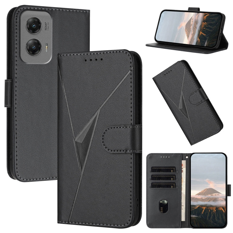 For Motorola Moto G Stylus 2024 Triangle Pattern Buckle Clasp Leather Phone Case(Black) - free shipping - PMC Jewellery - Order now!