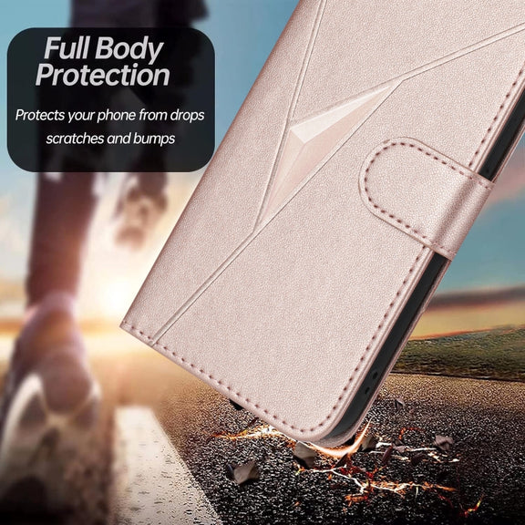 For Motorola Moto G Stylus 2024 Triangle Pattern Buckle Clasp Leather Phone Case(Rose Gold)