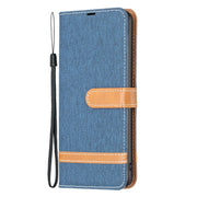 For Samsung Galaxy S25 5G Color Block Denim Texture Leather Phone Case(Dark Blue)
