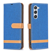 For Samsung Galaxy S25 5G Color Block Denim Texture Leather Phone Case(Royal Blue)
