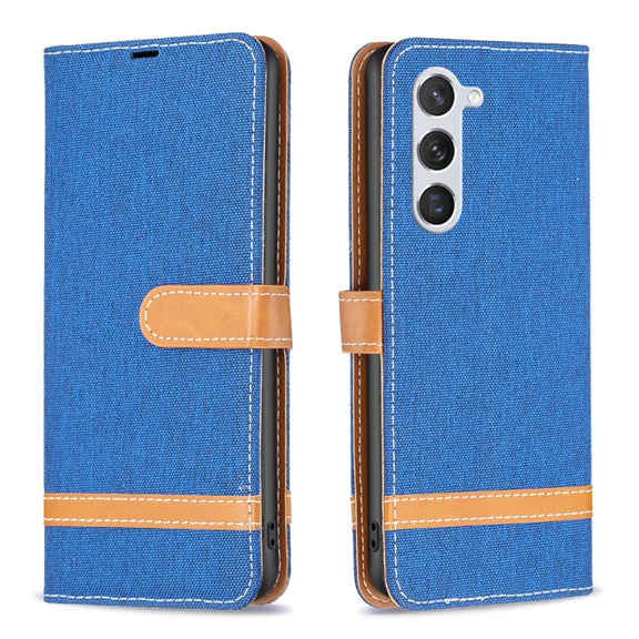For Samsung Galaxy S25 5G Color Block Denim Texture Leather Phone Case(Royal Blue)
