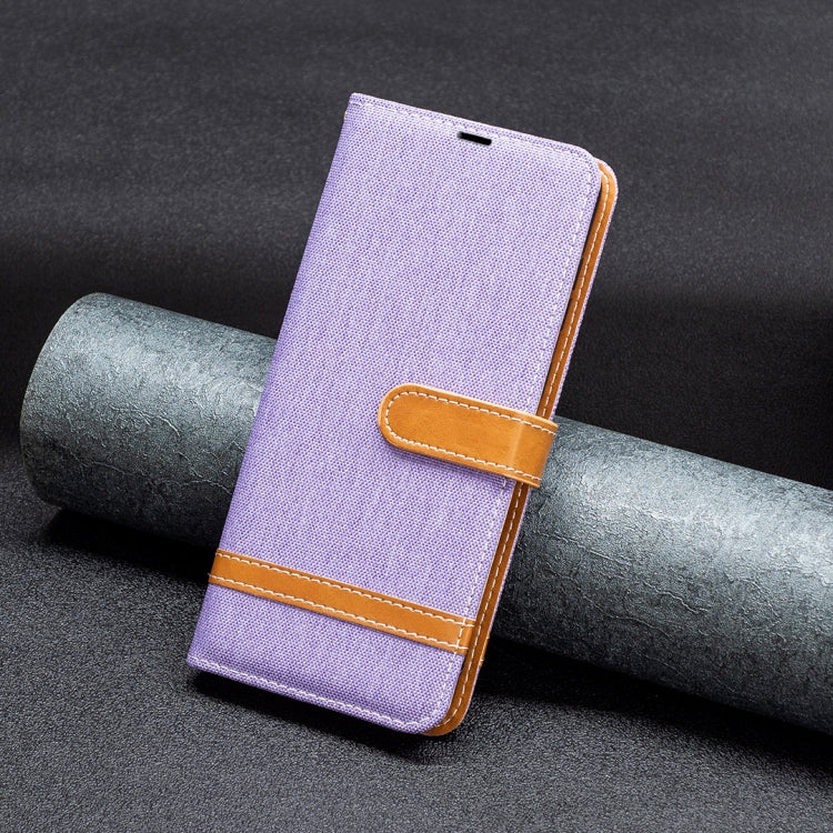 For Samsung Galaxy S25 5G Color Block Denim Texture Leather Phone Case(Purple)