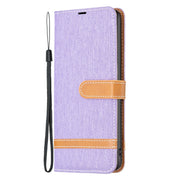 For Samsung Galaxy S25 5G Color Block Denim Texture Leather Phone Case(Purple)