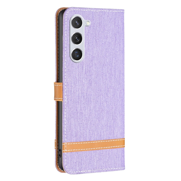 For Samsung Galaxy S25 5G Color Block Denim Texture Leather Phone Case(Purple)