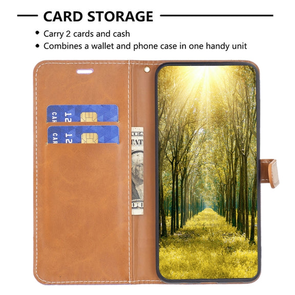 For Samsung Galaxy S25 5G Color Block Denim Texture Leather Phone Case(Purple)
