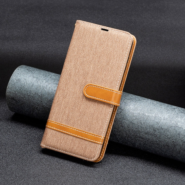 For Samsung Galaxy S25 5G Color Block Denim Texture Leather Phone Case(Brown)