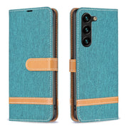 For Samsung Galaxy S25+ 5G Color Block Denim Texture Leather Phone Case(Green)