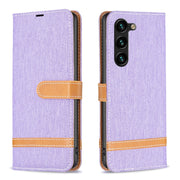 For Samsung Galaxy S25+ 5G Color Block Denim Texture Leather Phone Case(Purple)