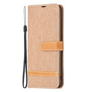 For Samsung Galaxy S25+ 5G Color Block Denim Texture Leather Phone Case(Brown)