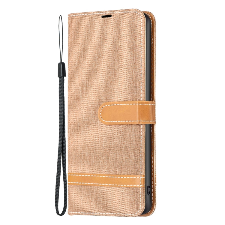 For Samsung Galaxy S25+ 5G Color Block Denim Texture Leather Phone Case(Brown)