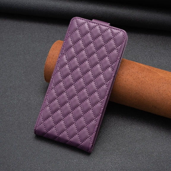 For Samsung Galaxy S25 5G Diamond Lattice Vertical Flip Leather Phone Case(Dark Purple)